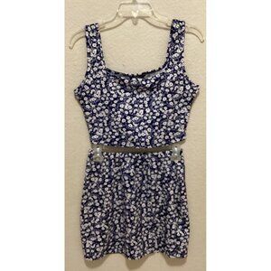 Shein Floral Blue & White Sleeveless Crop Top & Skirt Set Size S